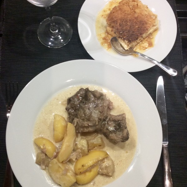 Recette Plat Combine Joues De Porc A La Normande Et Flan Coco