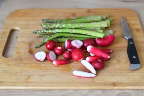 Des asperges et radis croquants, riz basmati à basse température